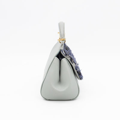 Micro Sicily Tweed Flap Light Blue Leather