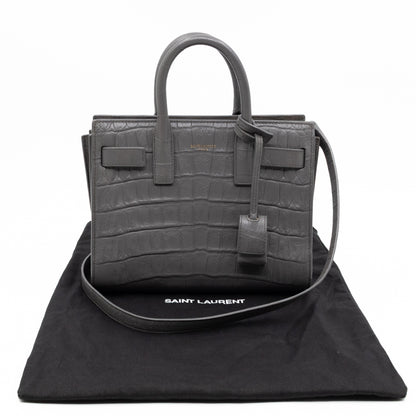 Sac de Jour Nano Grey Croc Embossed Leather