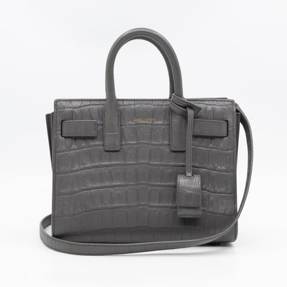 Sac de Jour Nano Grey Croc Embossed Leather