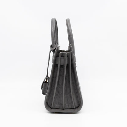 Sac de Jour Nano Grey Croc Embossed Leather
