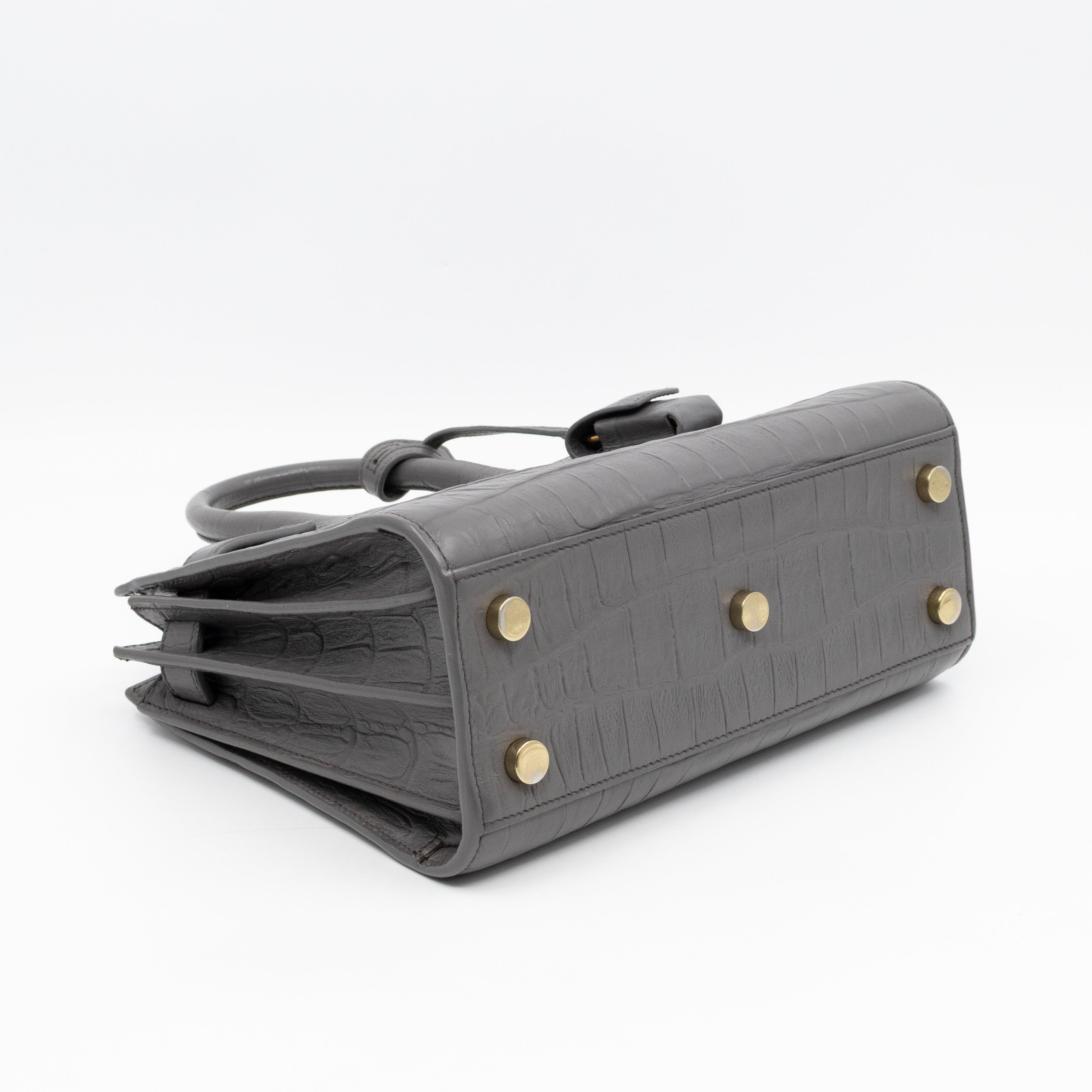 Sac de Jour Nano Grey Croc Embossed Leather