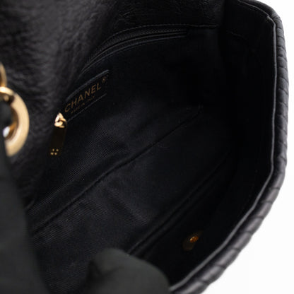 Medallion Charm Flap Bag Medium Black Chevron Leather