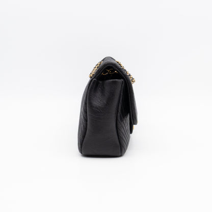 Medallion Charm Flap Bag Medium Black Chevron Leather