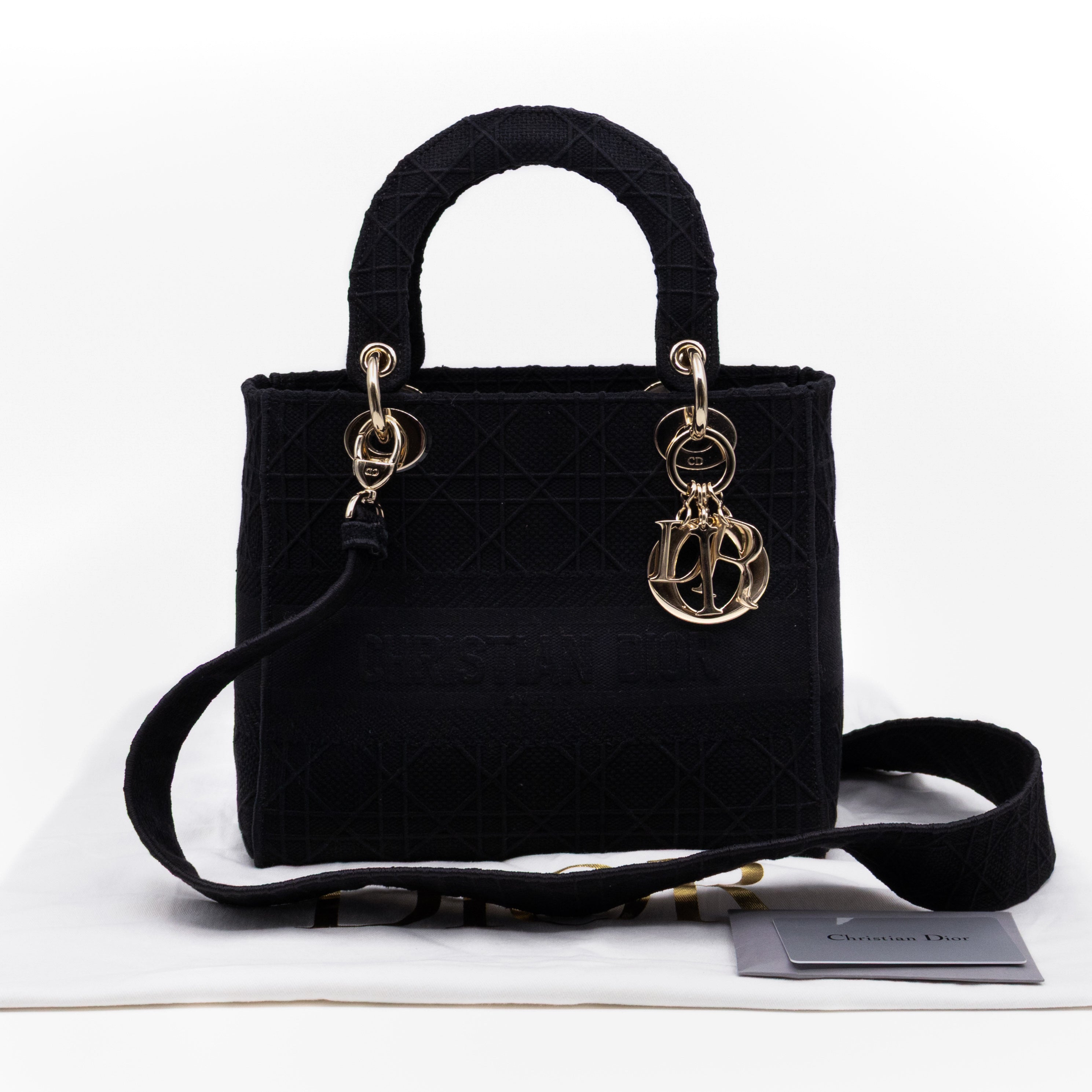 Lady D-Lite Medium Black Canvas Embroidery Cannage