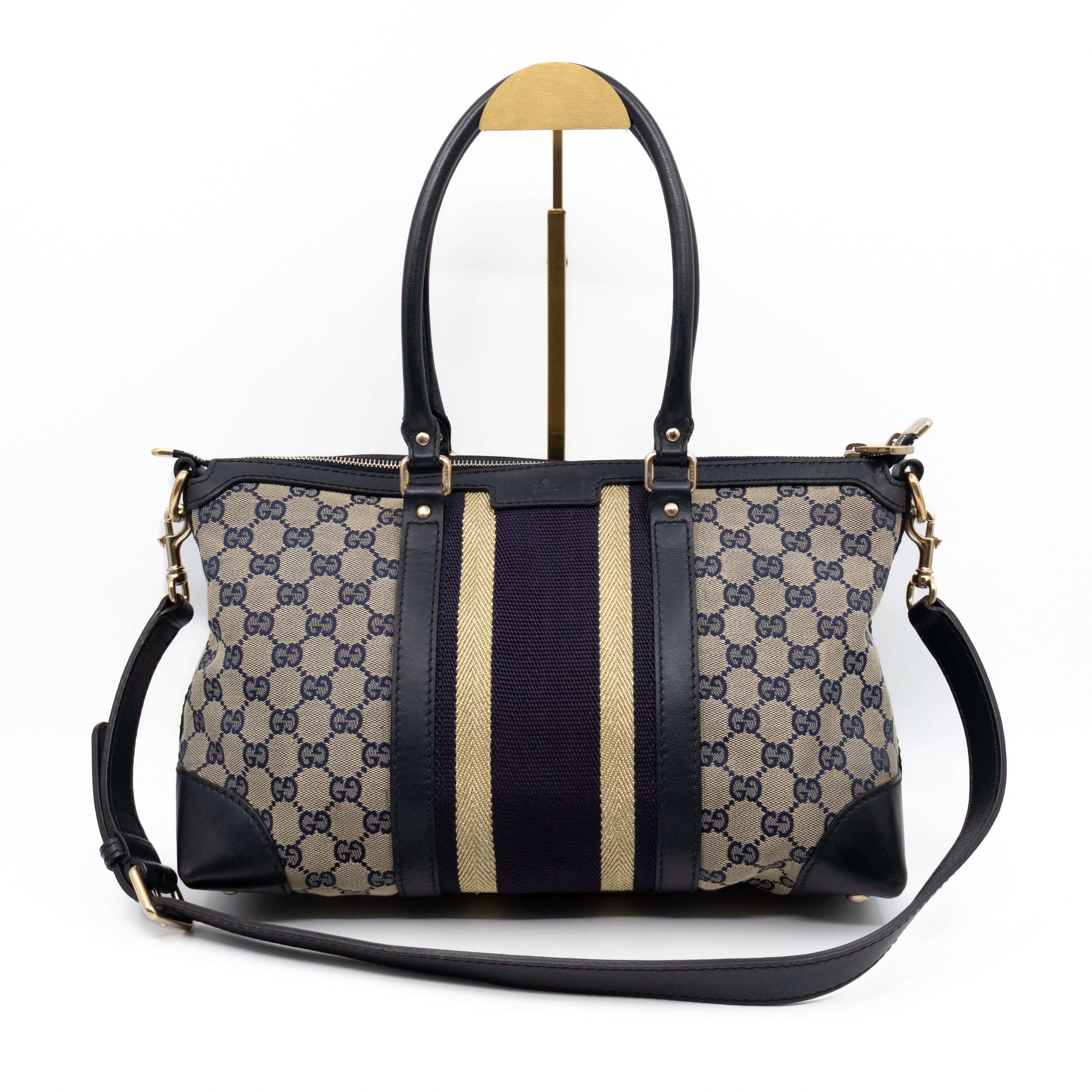 Web Tote Bag Medium GG Canvas Blue Leather