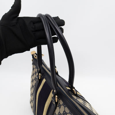 Web Tote Bag Medium GG Canvas Blue Leather