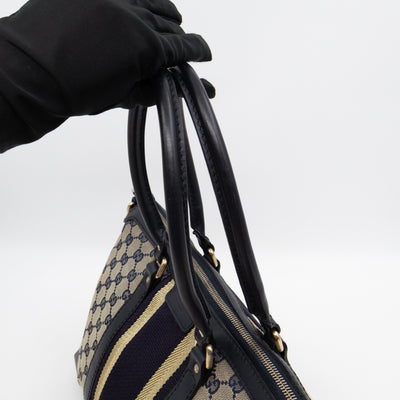 Web Tote Bag Medium GG Canvas Blue Leather