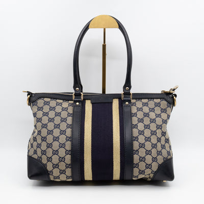 Web Tote Bag Medium GG Canvas Blue Leather