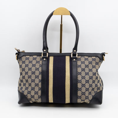 Web Tote Bag Medium GG Canvas Blue Leather