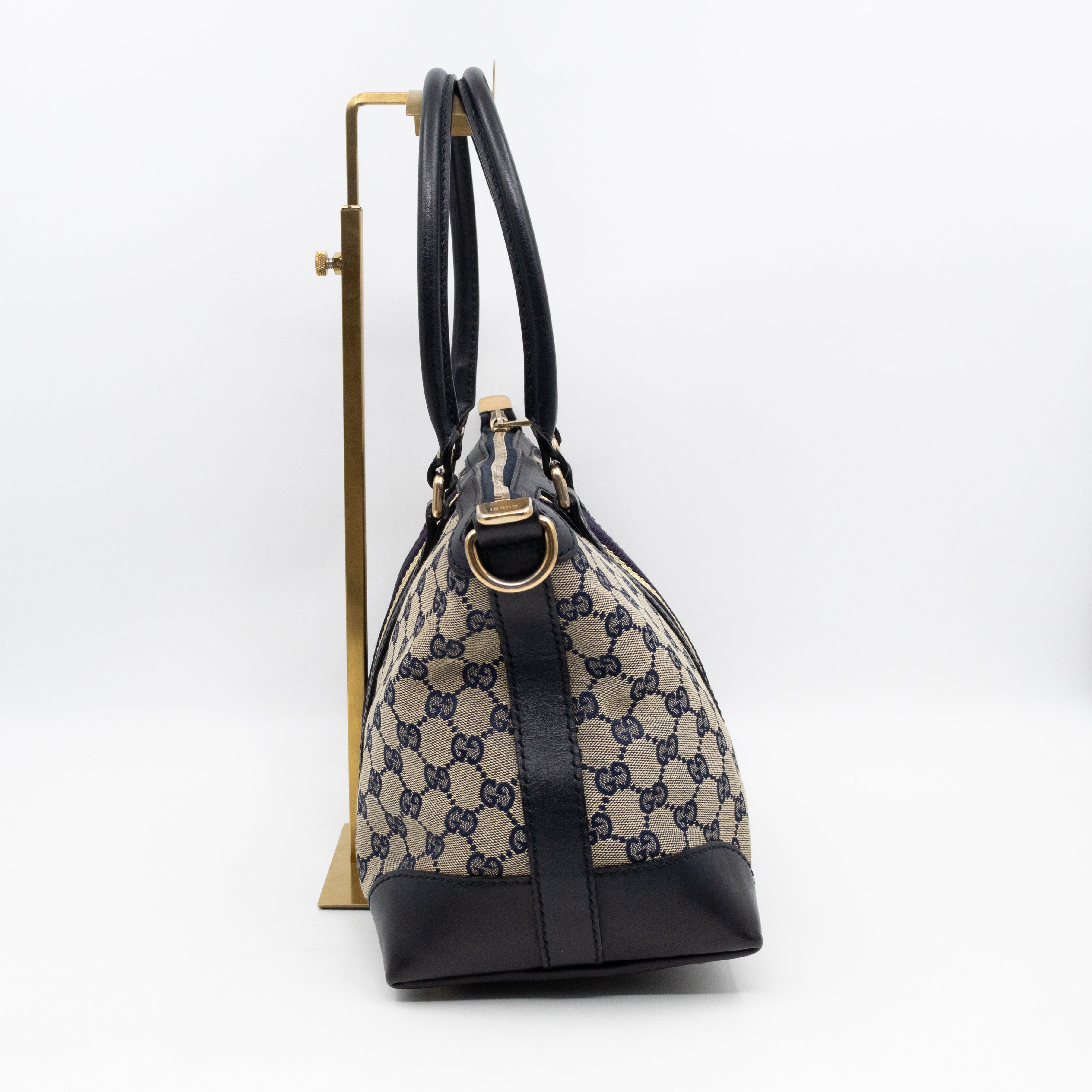 Web Tote Bag Medium GG Canvas Blue Leather