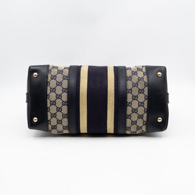 Web Tote Bag Medium GG Canvas Blue Leather