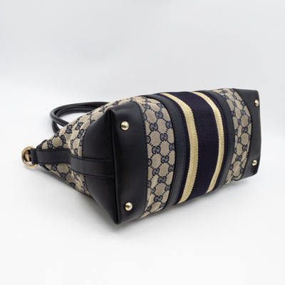 Web Tote Bag Medium GG Canvas Blue Leather