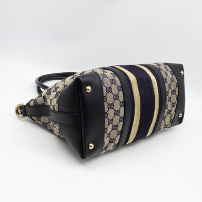 Web Tote Bag Medium GG Canvas Blue Leather