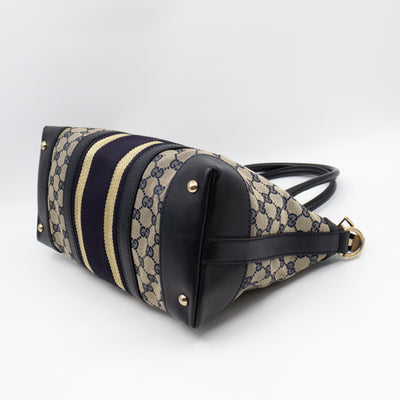 Web Tote Bag Medium GG Canvas Blue Leather