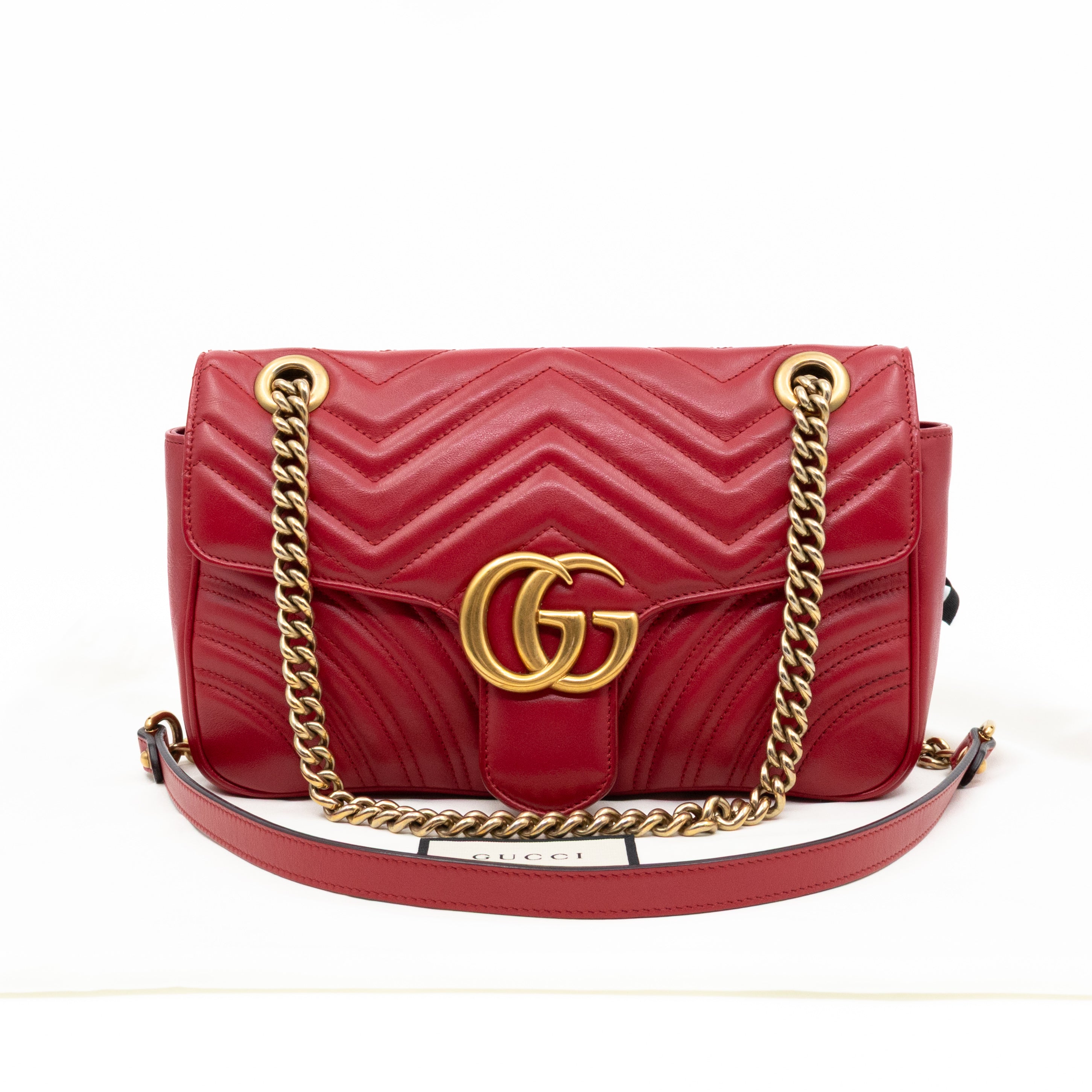 GG Marmont Small Flap Bag Red Matelasse Leather