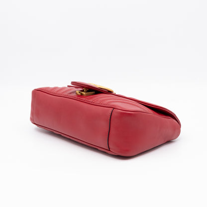 GG Marmont Small Flap Bag Red Matelasse Leather