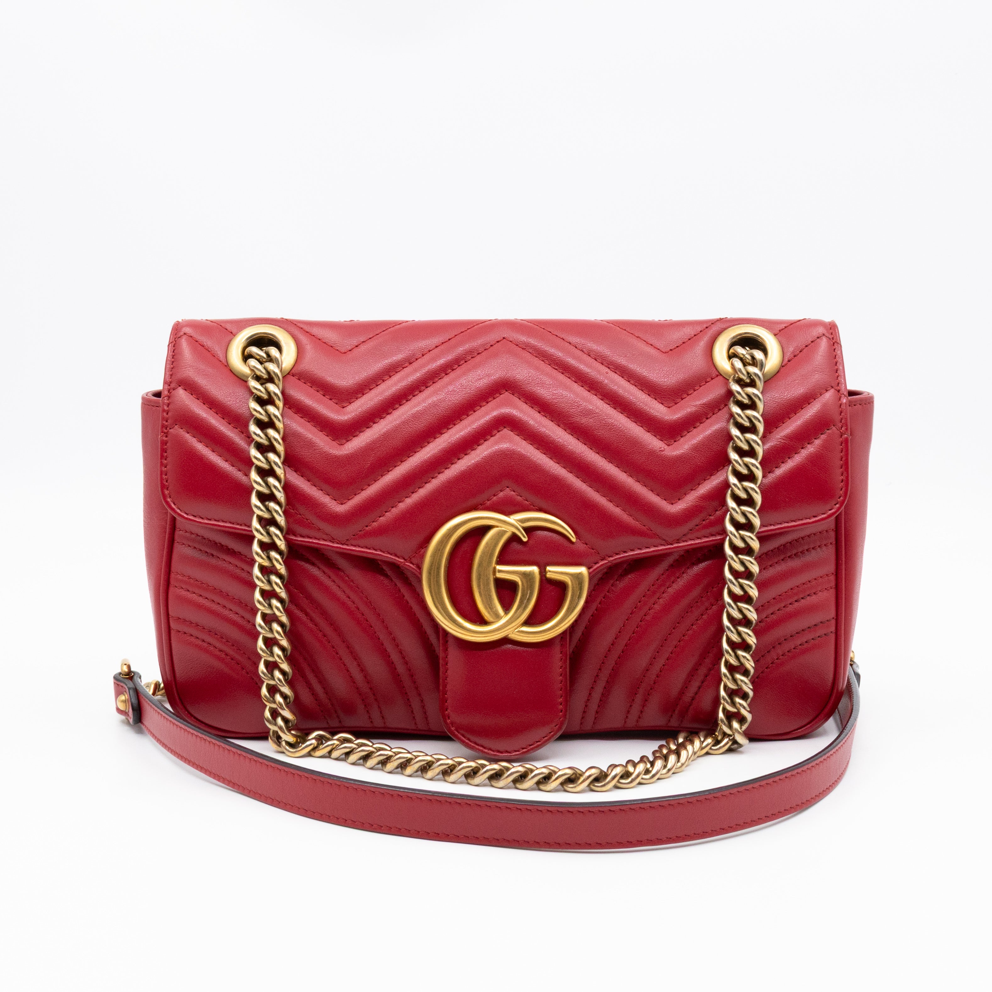 GG Marmont Small Flap Bag Red Matelasse Leather