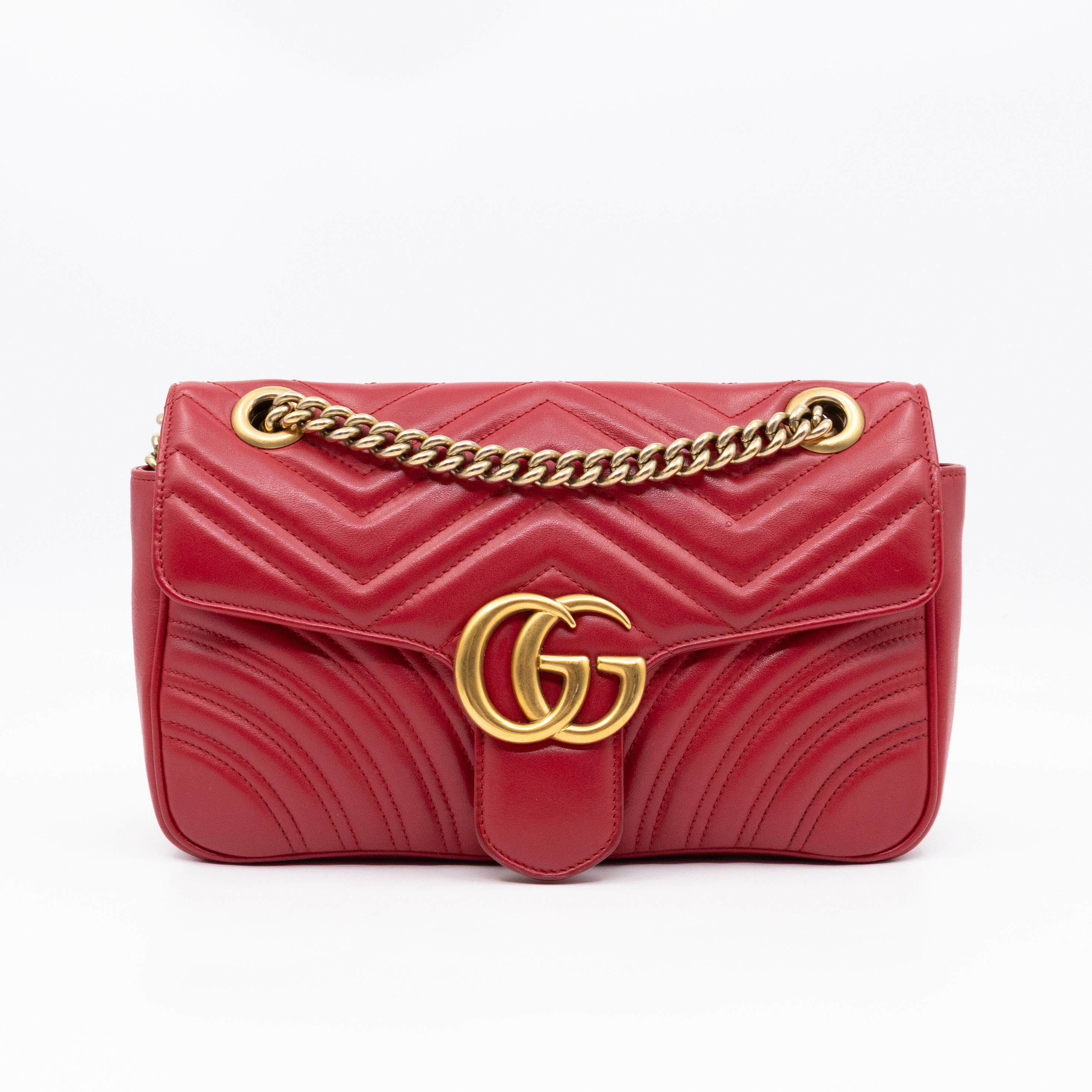 GG Marmont Small Flap Bag Red Matelasse Leather