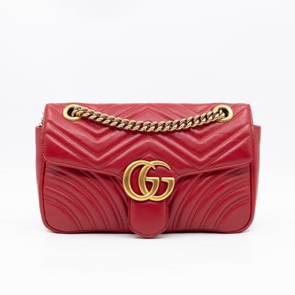 GG Marmont Small Flap Bag Red Matelasse Leather