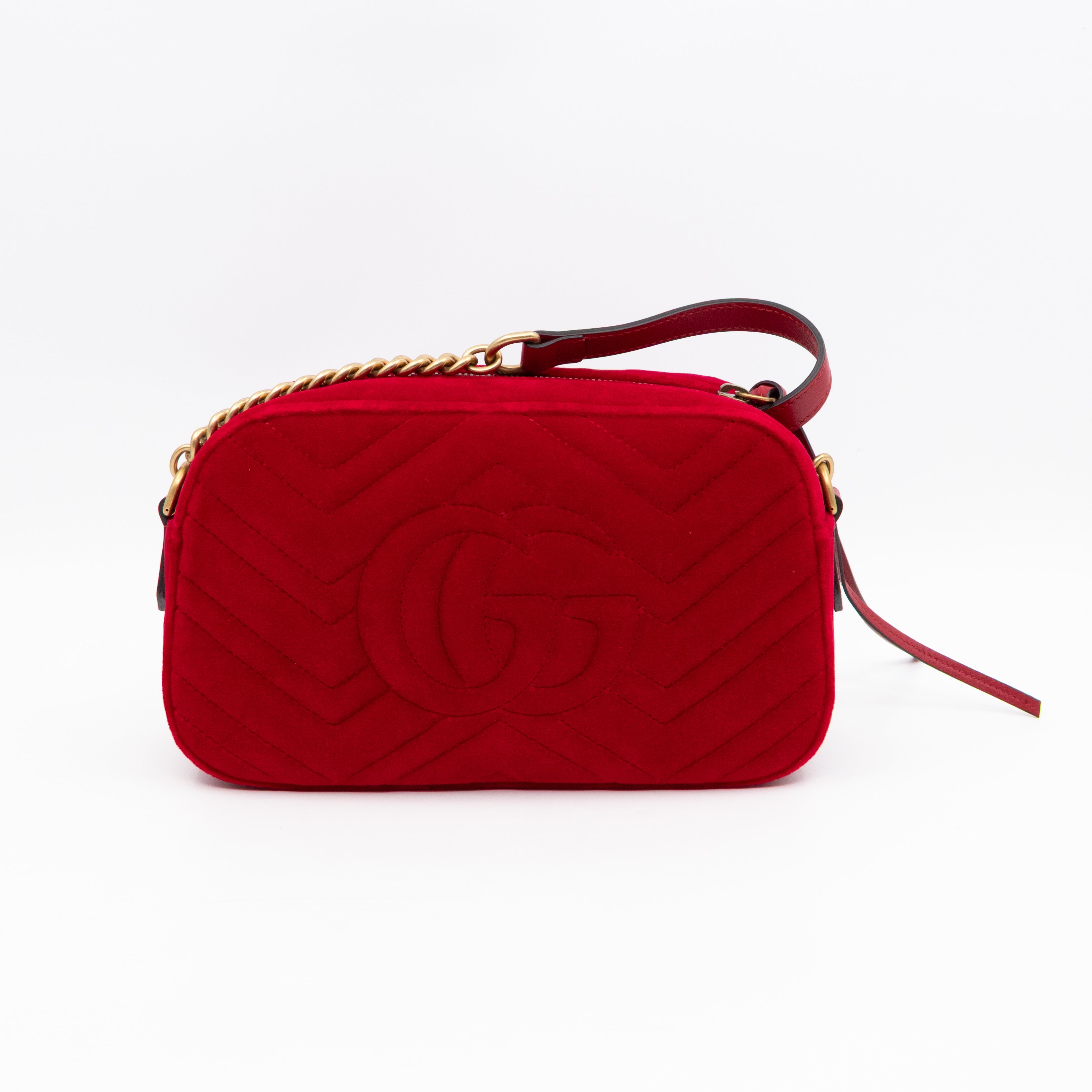 GG Marmont Small Camera Bag Red Velvet Aged Gold