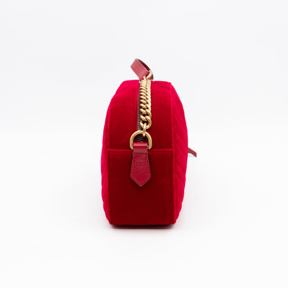 GG Marmont Small Camera Bag Red Velvet Aged Gold