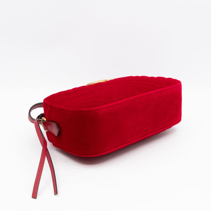 GG Marmont Small Camera Bag Red Velvet Aged Gold