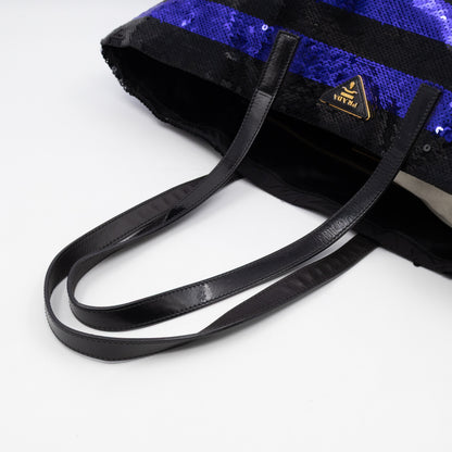 Tote Bag Black & Purple Sequined Satin