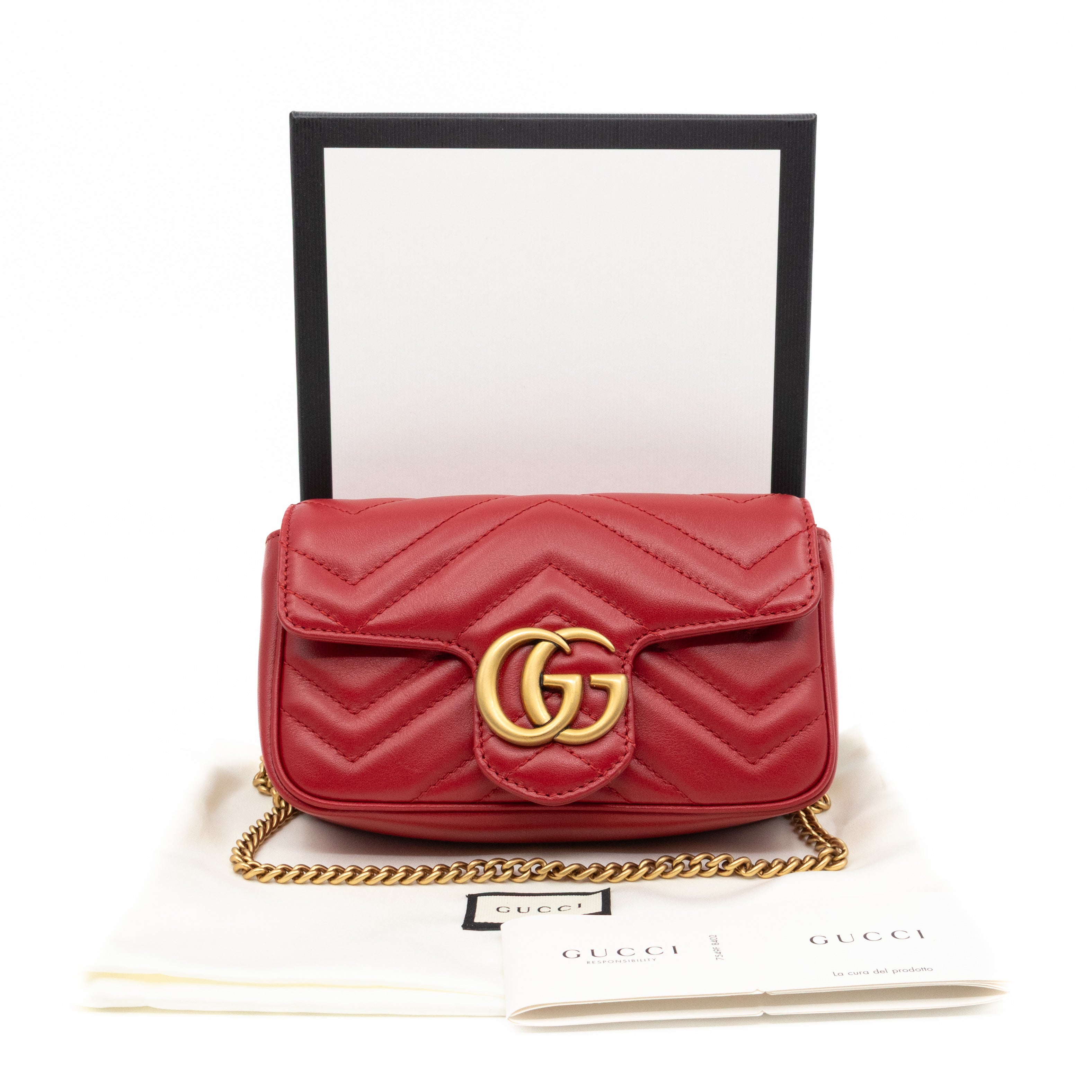 GG Marmont Super Mini Flap Bag Red Leather