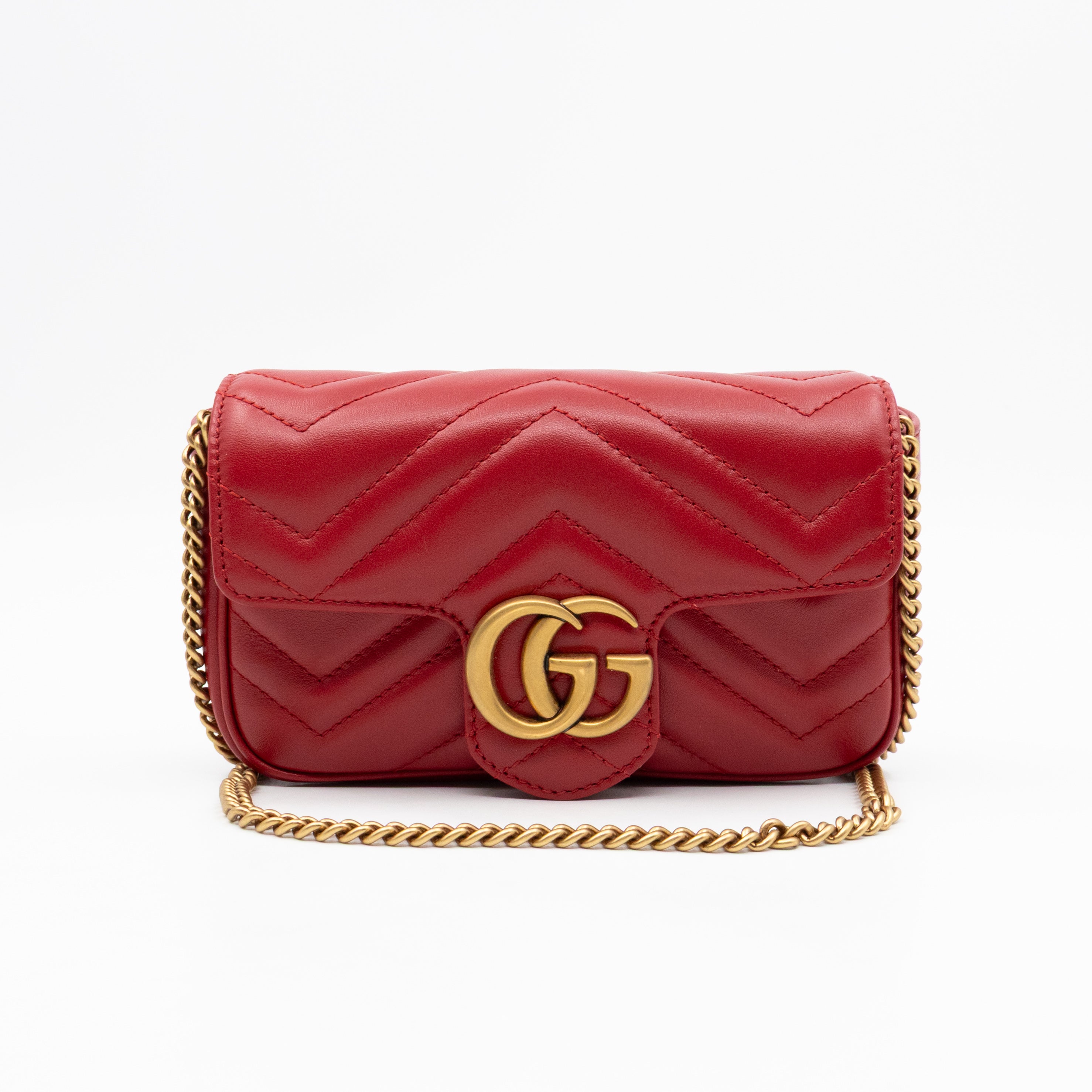GG Marmont Super Mini Flap Bag Red Leather