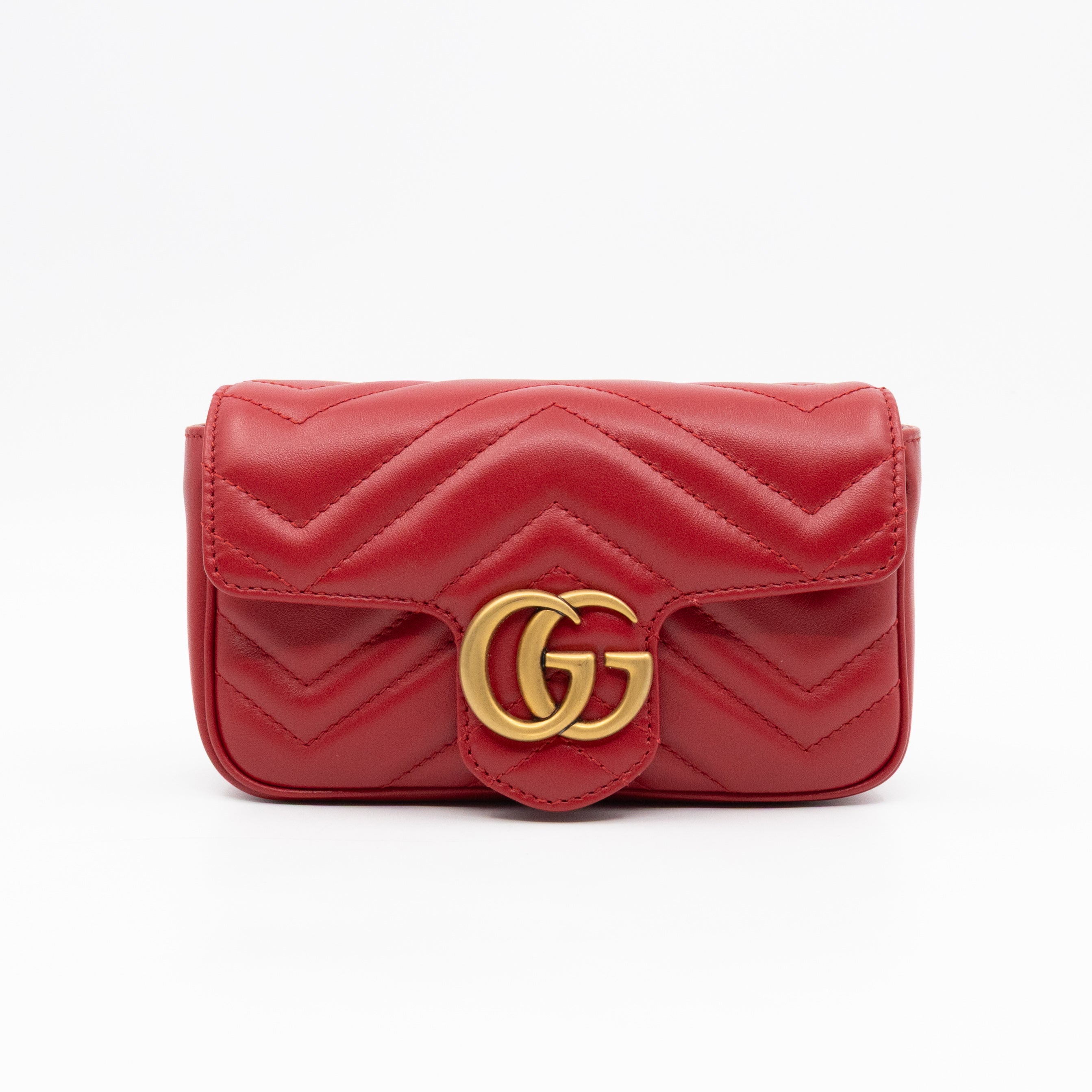 GG Marmont Super Mini Flap Bag Red Leather