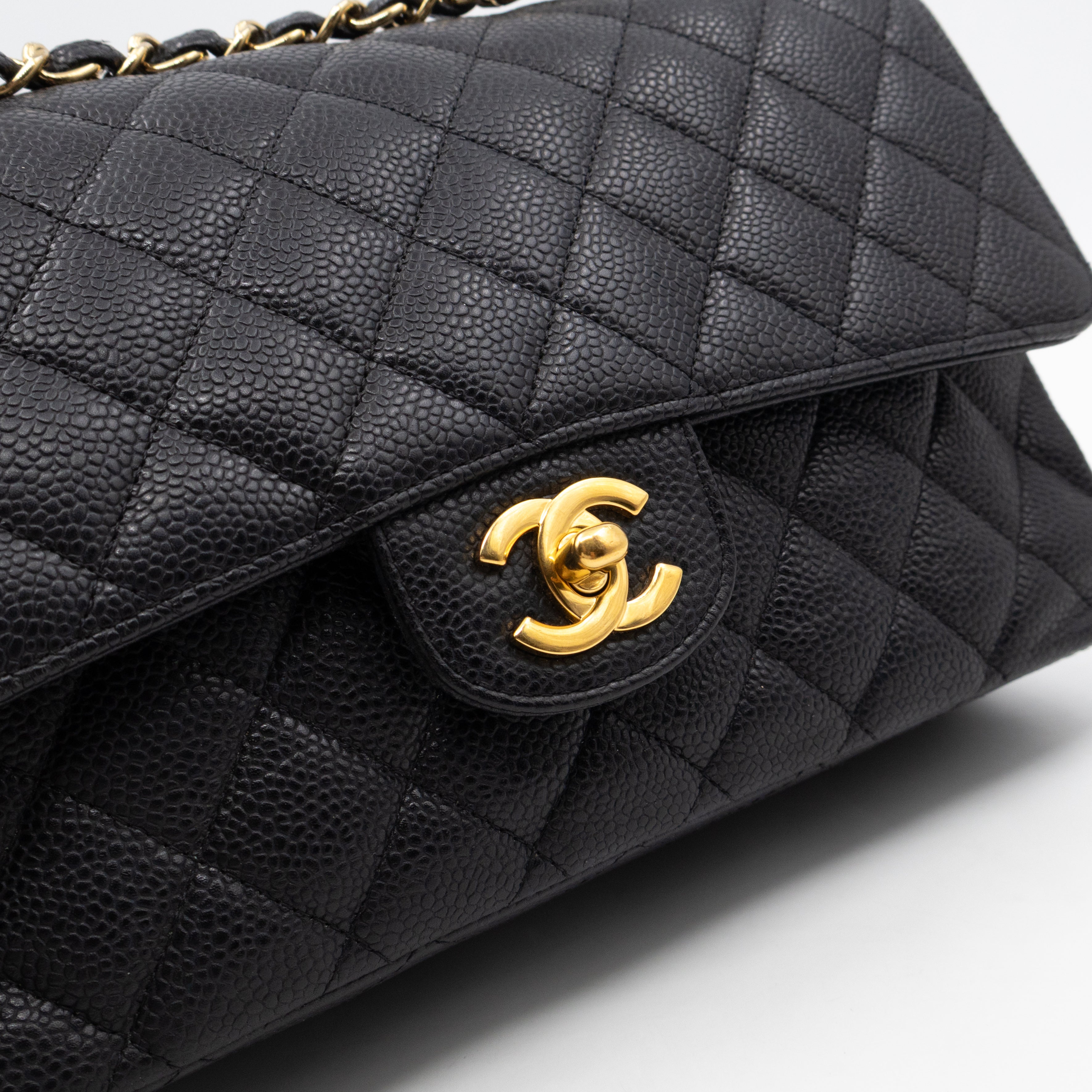 Classic Double Flap Medium Black Caviar Leather Gold