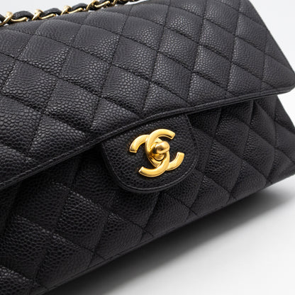 Classic Double Flap Medium Black Caviar Leather Gold