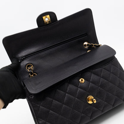 Classic Double Flap Medium Black Caviar Leather Gold