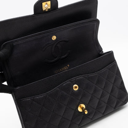 Classic Double Flap Medium Black Caviar Leather Gold