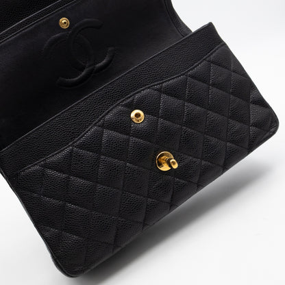 Classic Double Flap Medium Black Caviar Leather Gold