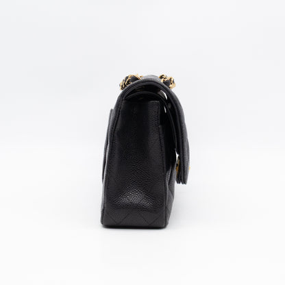 Classic Double Flap Medium Black Caviar Leather Gold