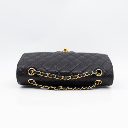 Classic Double Flap Medium Black Caviar Leather Gold