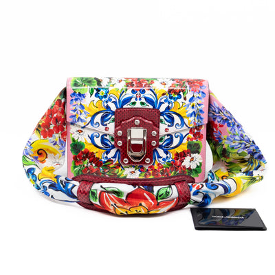 Lucia Twill Bag Majolica Print Leather & Pink Watersnake