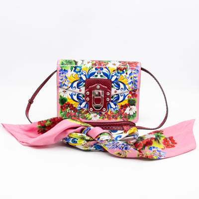 Lucia Twill Bag Majolica Print Leather & Pink Watersnake