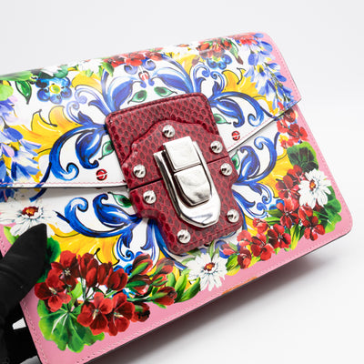 Lucia Twill Bag Majolica Print Leather & Pink Watersnake