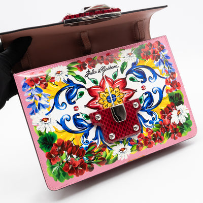 Lucia Twill Bag Majolica Print Leather & Pink Watersnake