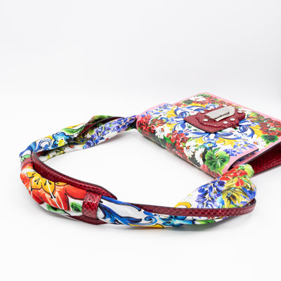 Lucia Twill Bag Majolica Print Leather & Pink Watersnake