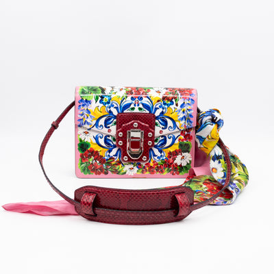 Lucia Twill Bag Majolica Print Leather & Pink Watersnake