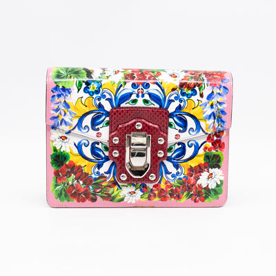Lucia Twill Bag Majolica Print Leather & Pink Watersnake