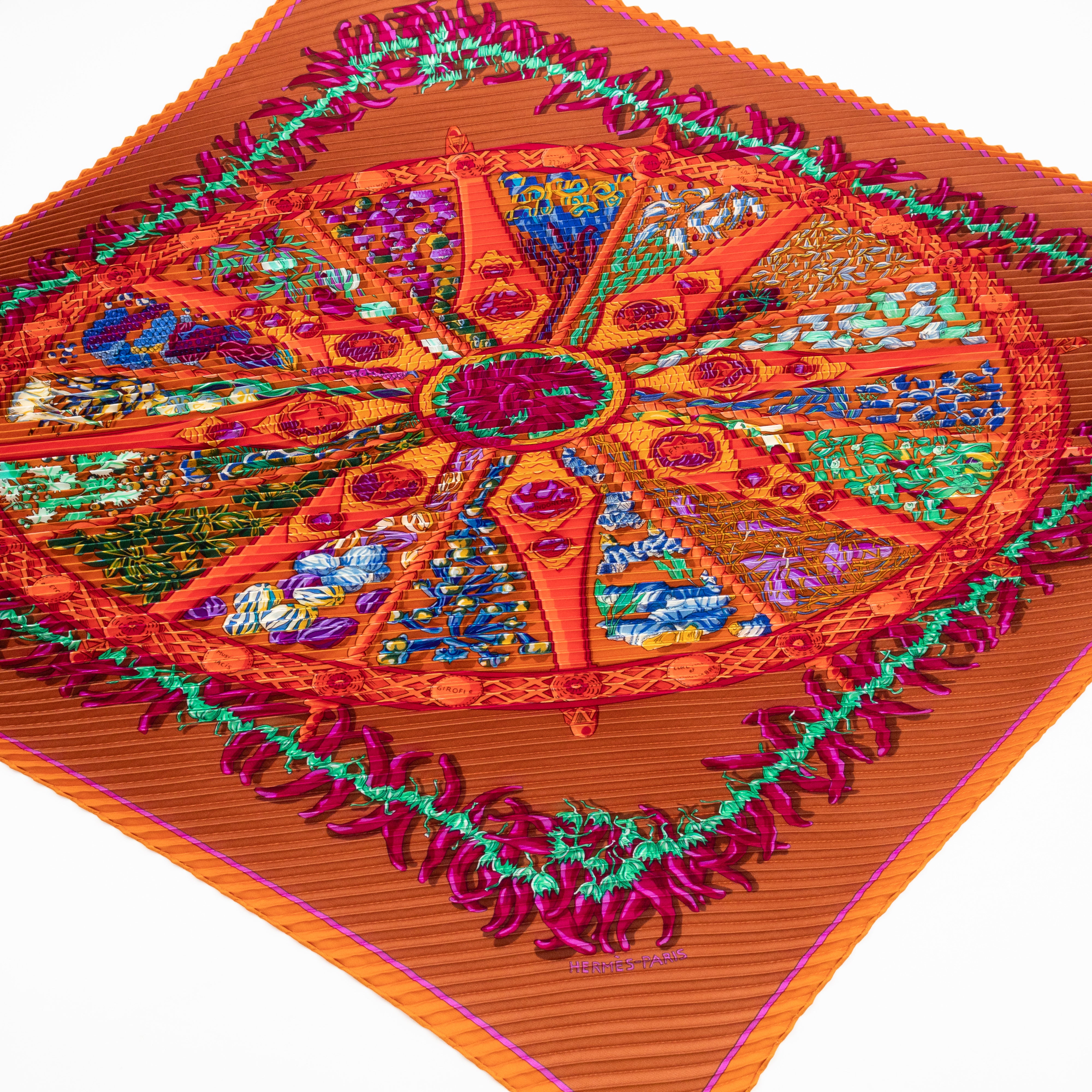 Pleated Silk Scarf 90 cm Aux Pays Des Epices Orange