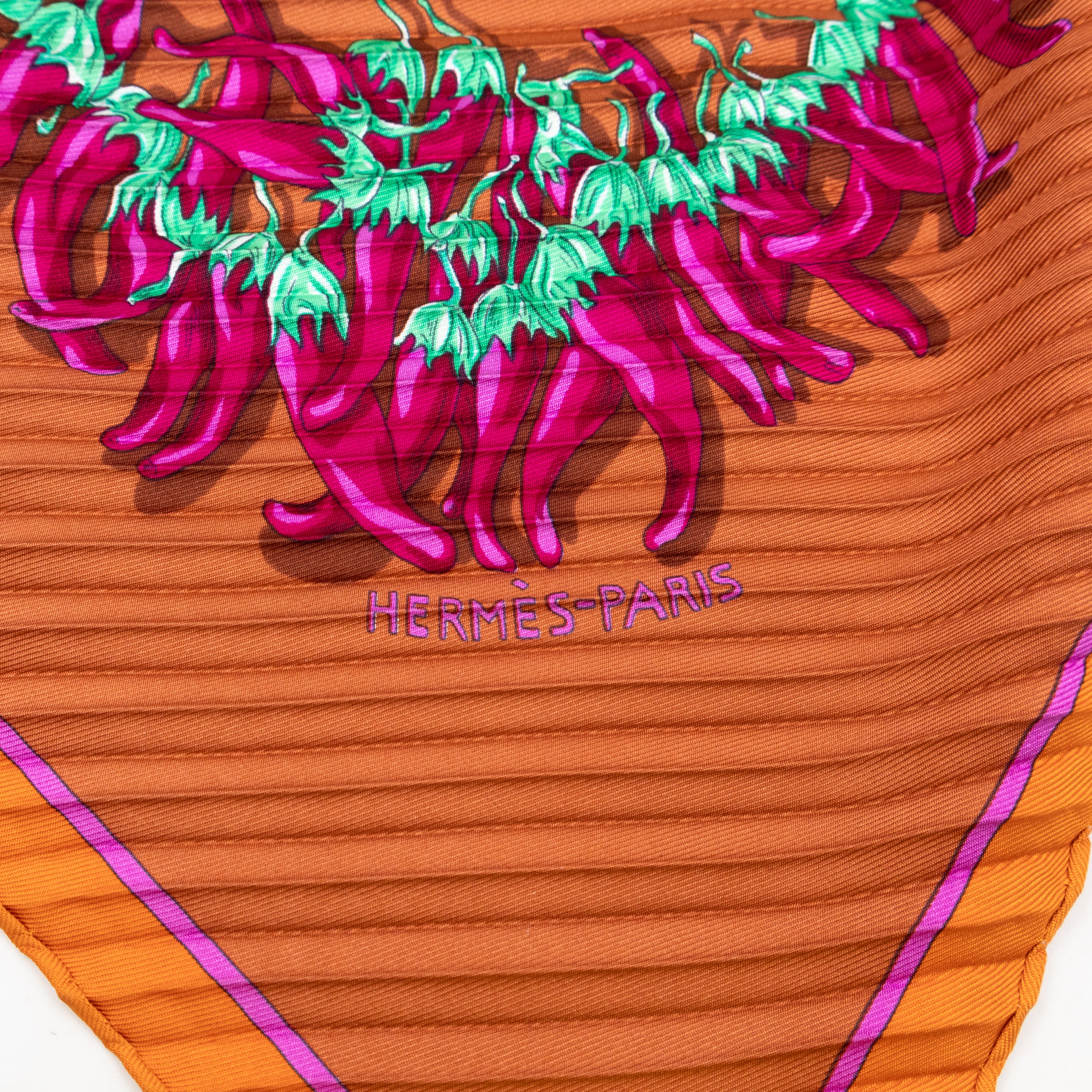 Pleated Silk Scarf 90 cm Aux Pays Des Epices Orange