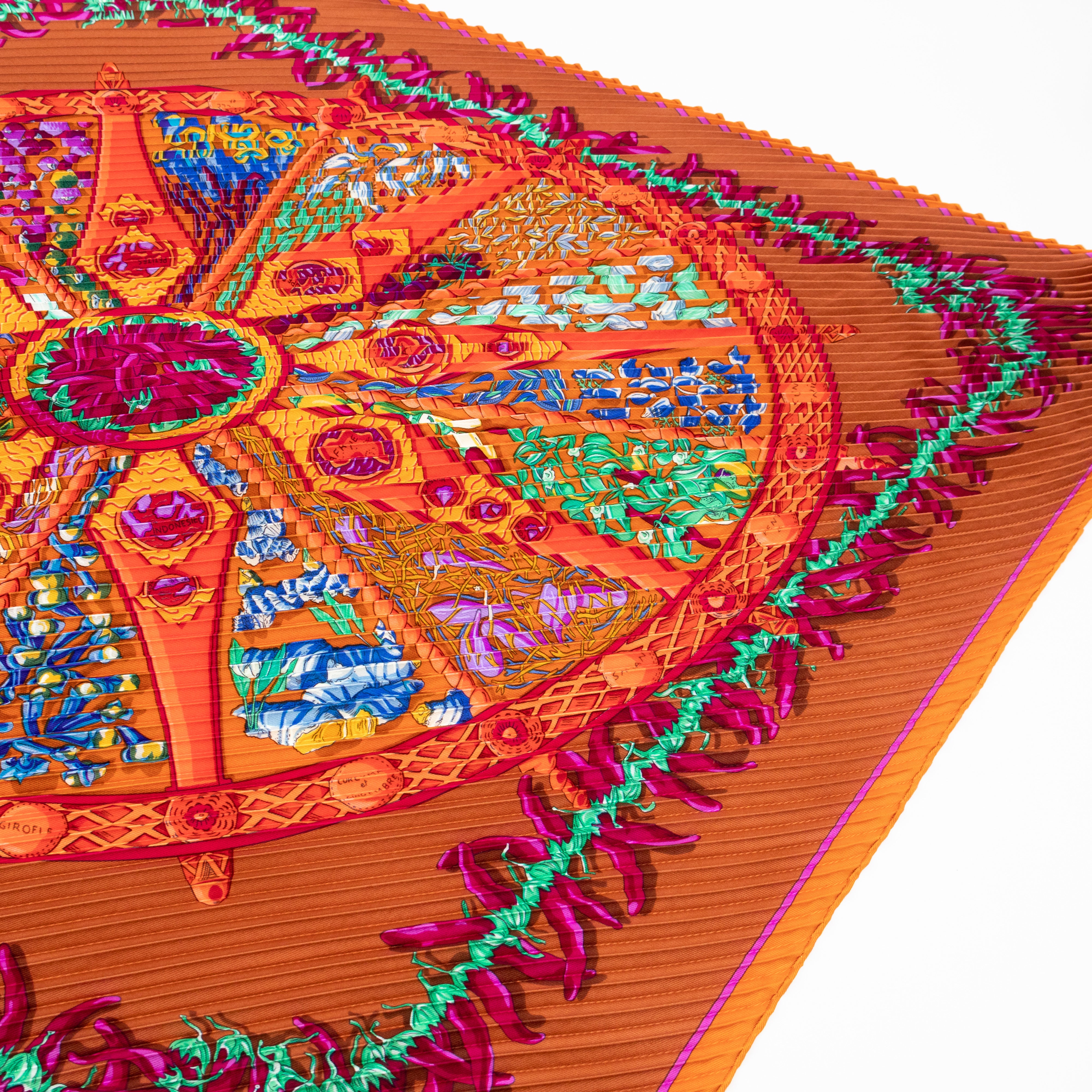 Pleated Silk Scarf 90 cm Aux Pays Des Epices Orange