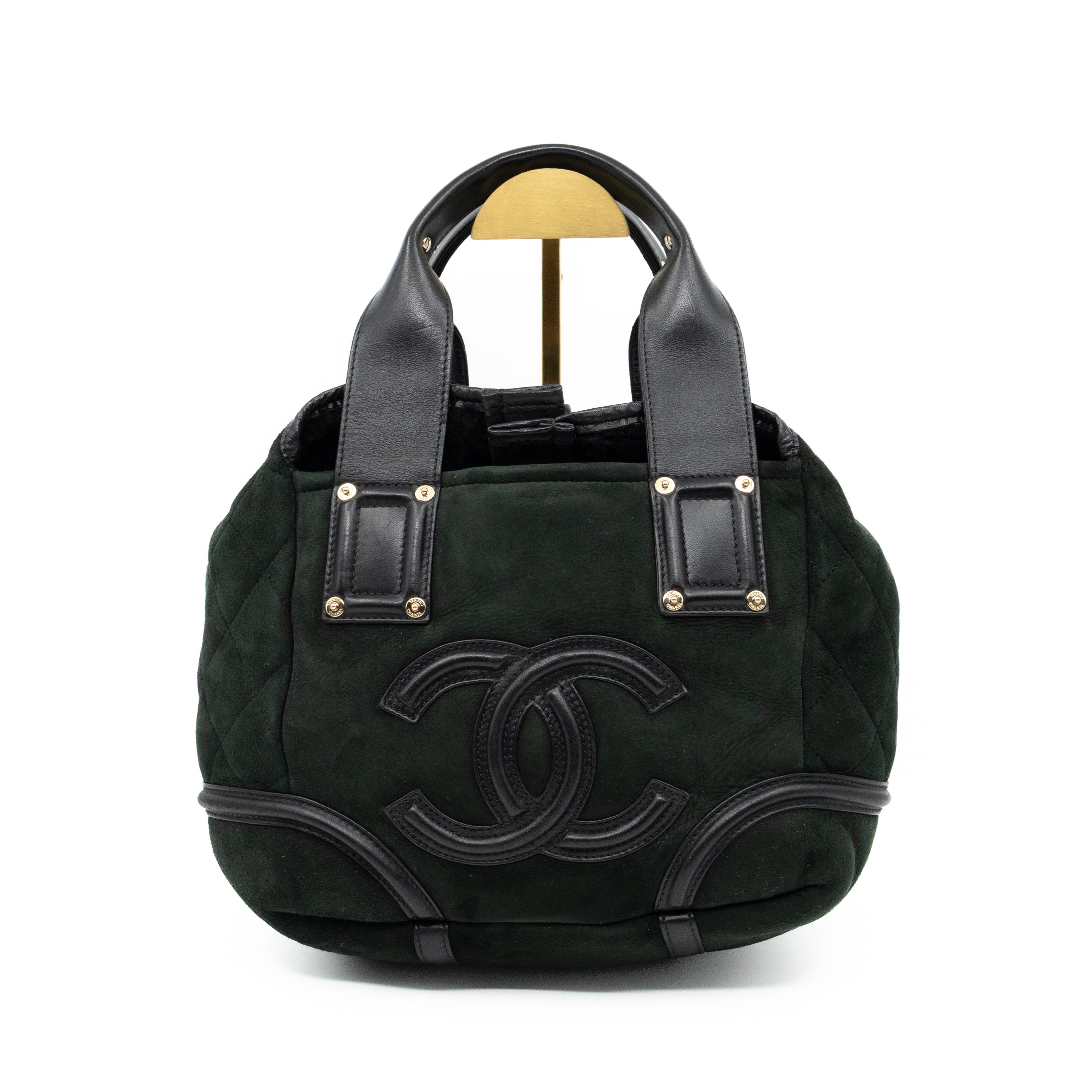 Sparkle Winter Tote Dark Green Mouton Leather