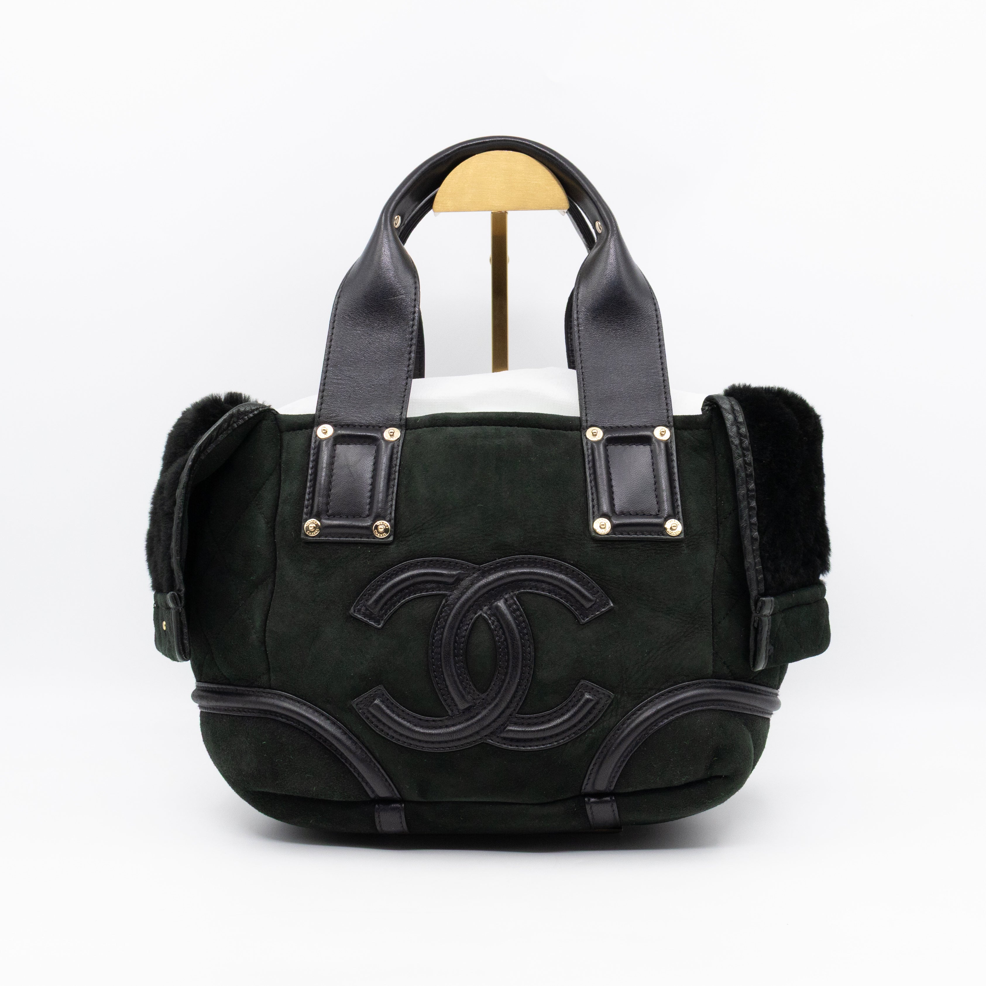 Sparkle Winter Tote Dark Green Mouton Leather