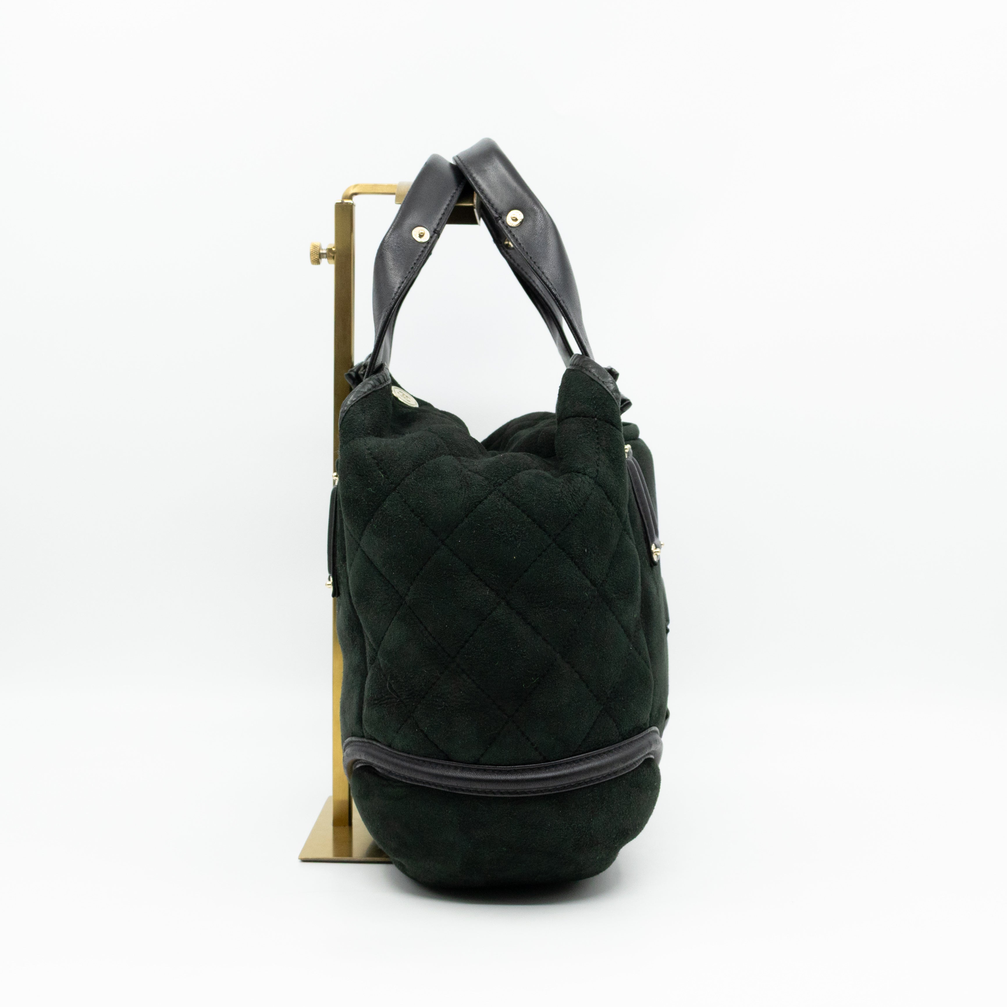 Sparkle Winter Tote Dark Green Mouton Leather